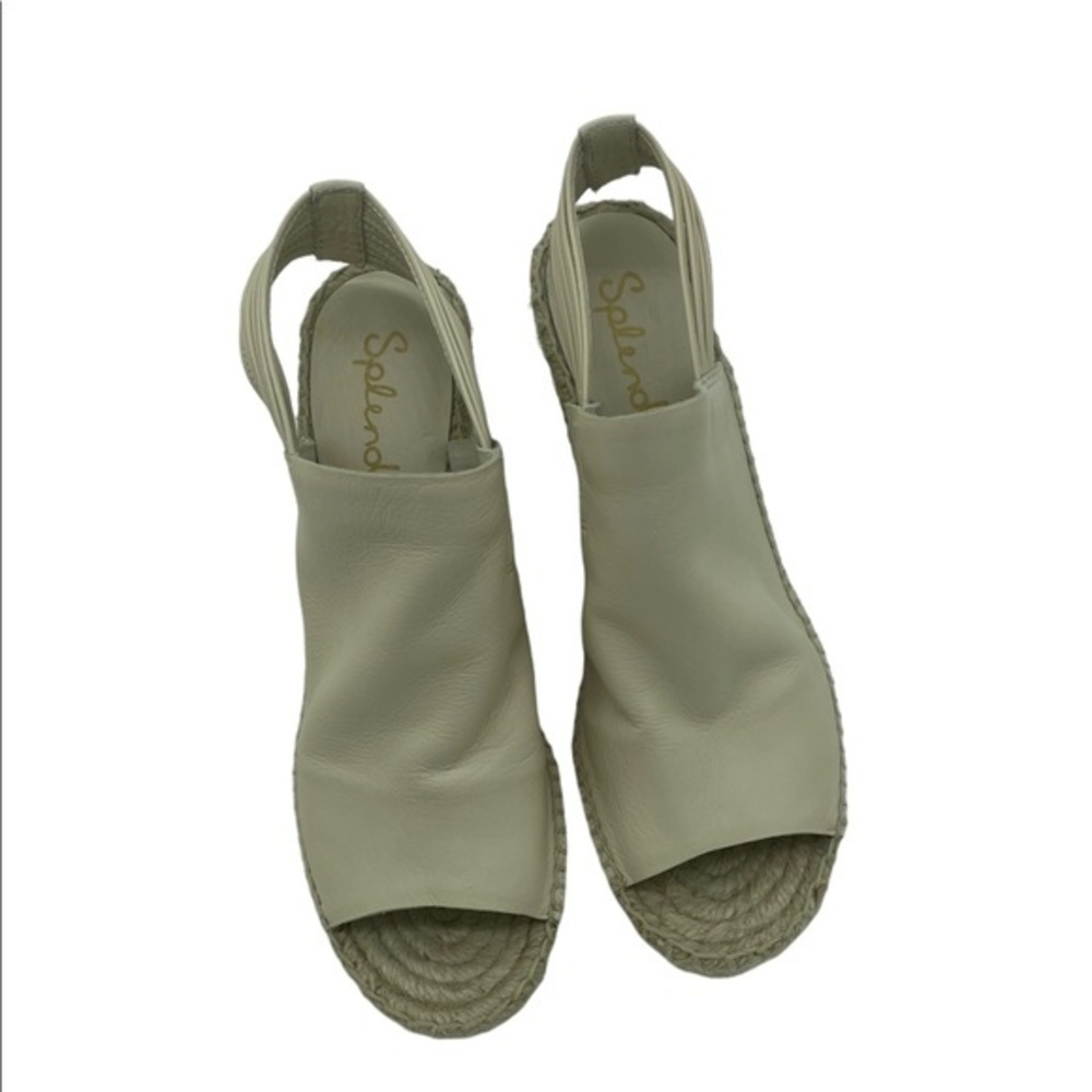 Splendid Cream Leather Espadrille Wedge Sandals Peep Toe Slingback Cream‎ Size 7